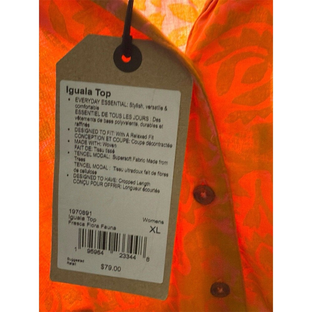 prAna Iguala Top Women’s XL NWT Orange Coral Floral Button Front - Picture 2 of 7